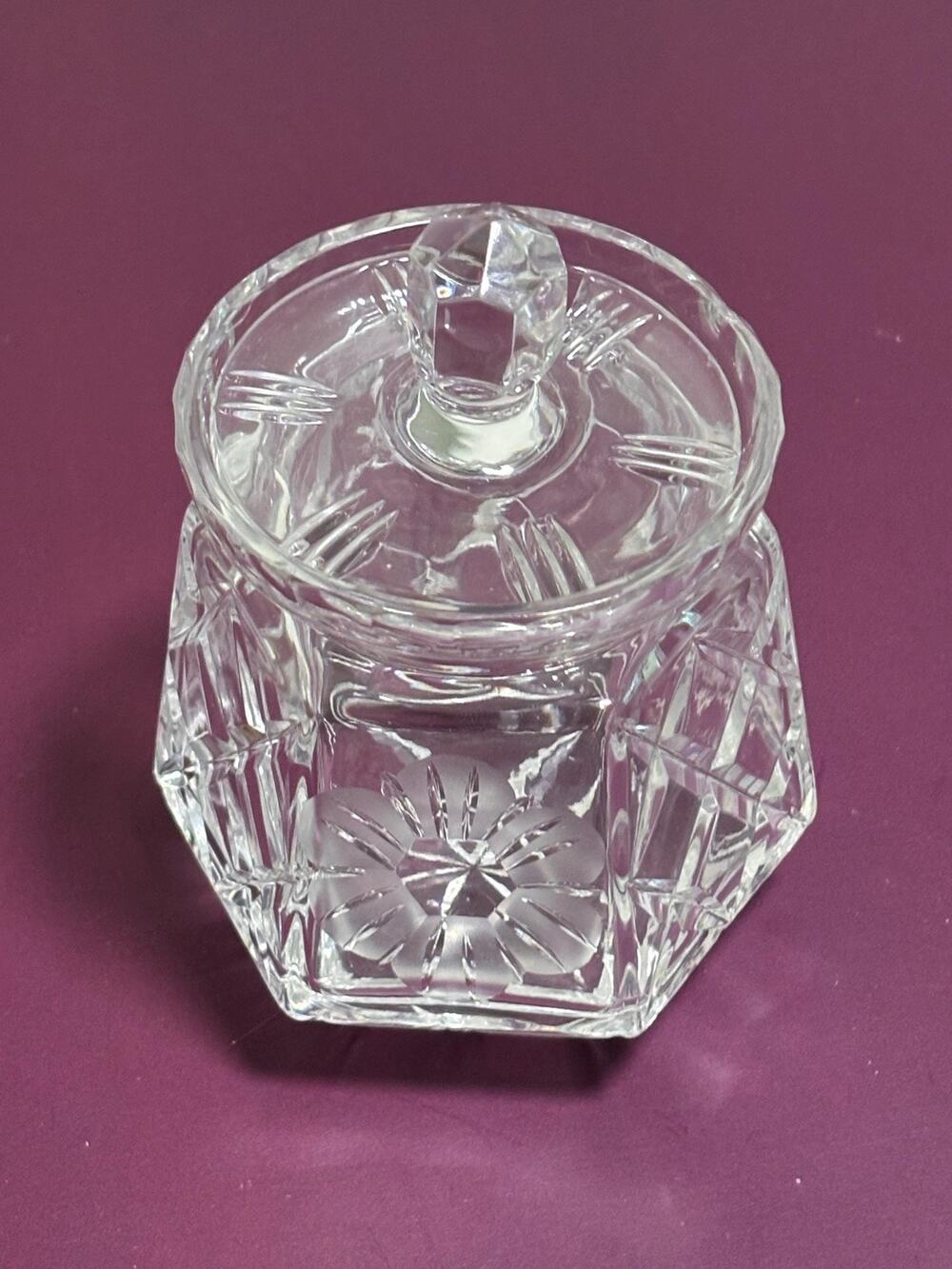 Vintage Crystal Glass Sugar Bowl Jar with Lid 3 1/4” x 3 1/2”